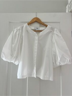 White Puff Sleeve Button-Front Blouse